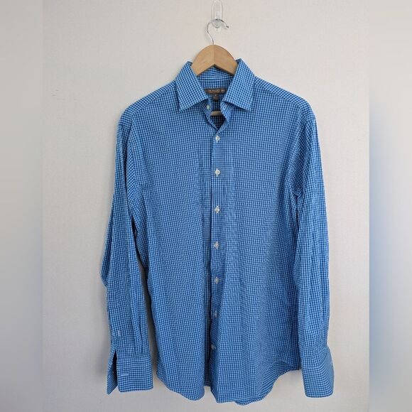 Peter Millar Other - Peter Millar Men's M Medium Button Up Blue Gingham Long Sleeve Casual Shirt